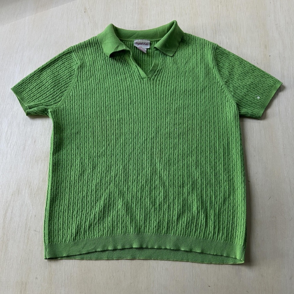 Vintage Crystal Kobe Sweater Womens Large Green Collared Cable Knit Pullover